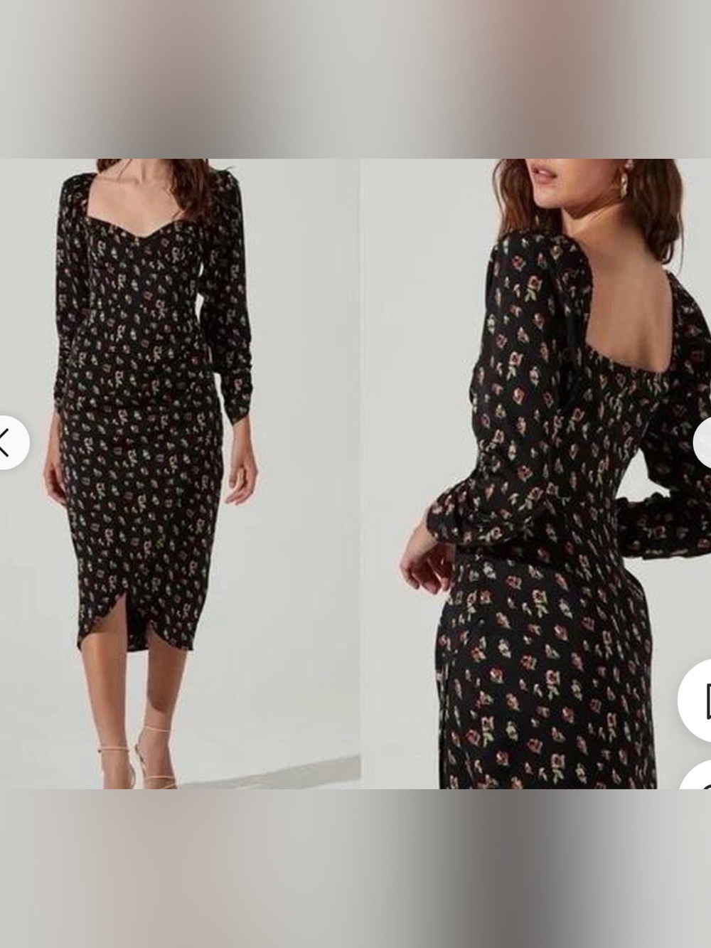 ASTR the Label Black Floral Midi Dress with Sweetheart Neckline - like new